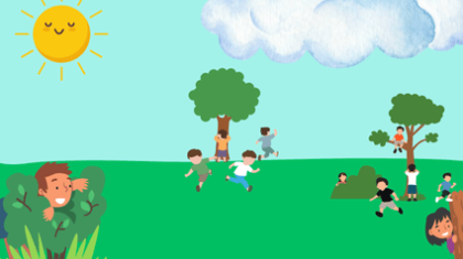 children playing hide and seek on a sunny day